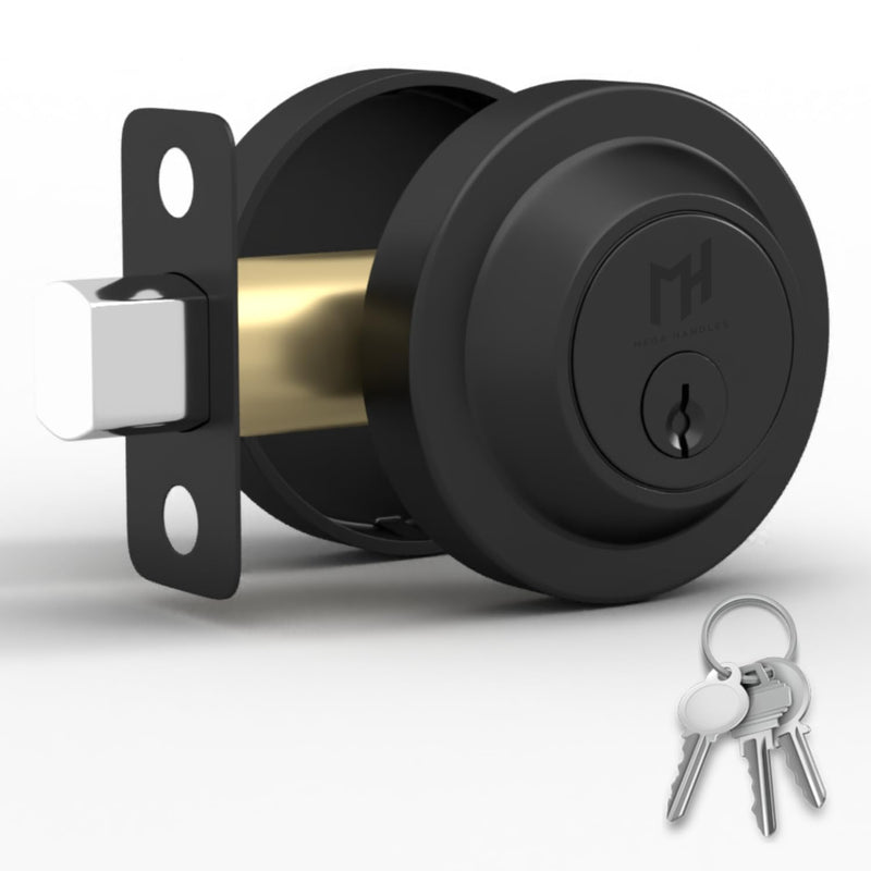 Mega Handles - Ronn Entrance Deadbolt I Deadbolt for Entry Lever Door Handle - Heavy Duty Round Lock for Left or Right-Handed Doors - Interior/Exterior - Matte Black 1