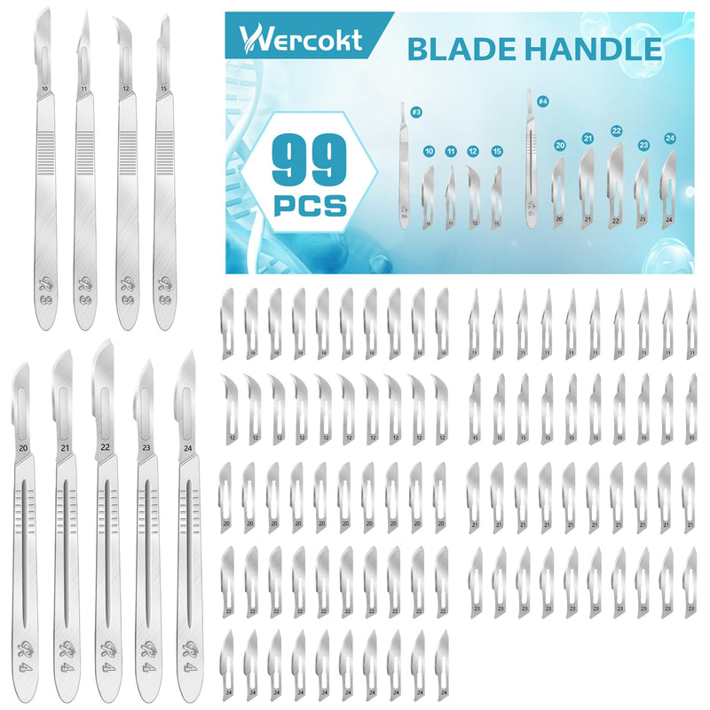 99PCS Surgical Blades Kit, #10#11#12#15#20#21#22#23#24 Surgical Sterile Blades for dermaplaning, Art Carving Blades with 9 Stainless Steel Handles, Laboratory Blade Lab Knives Handle(9PCS)+Blades(90PCS)
