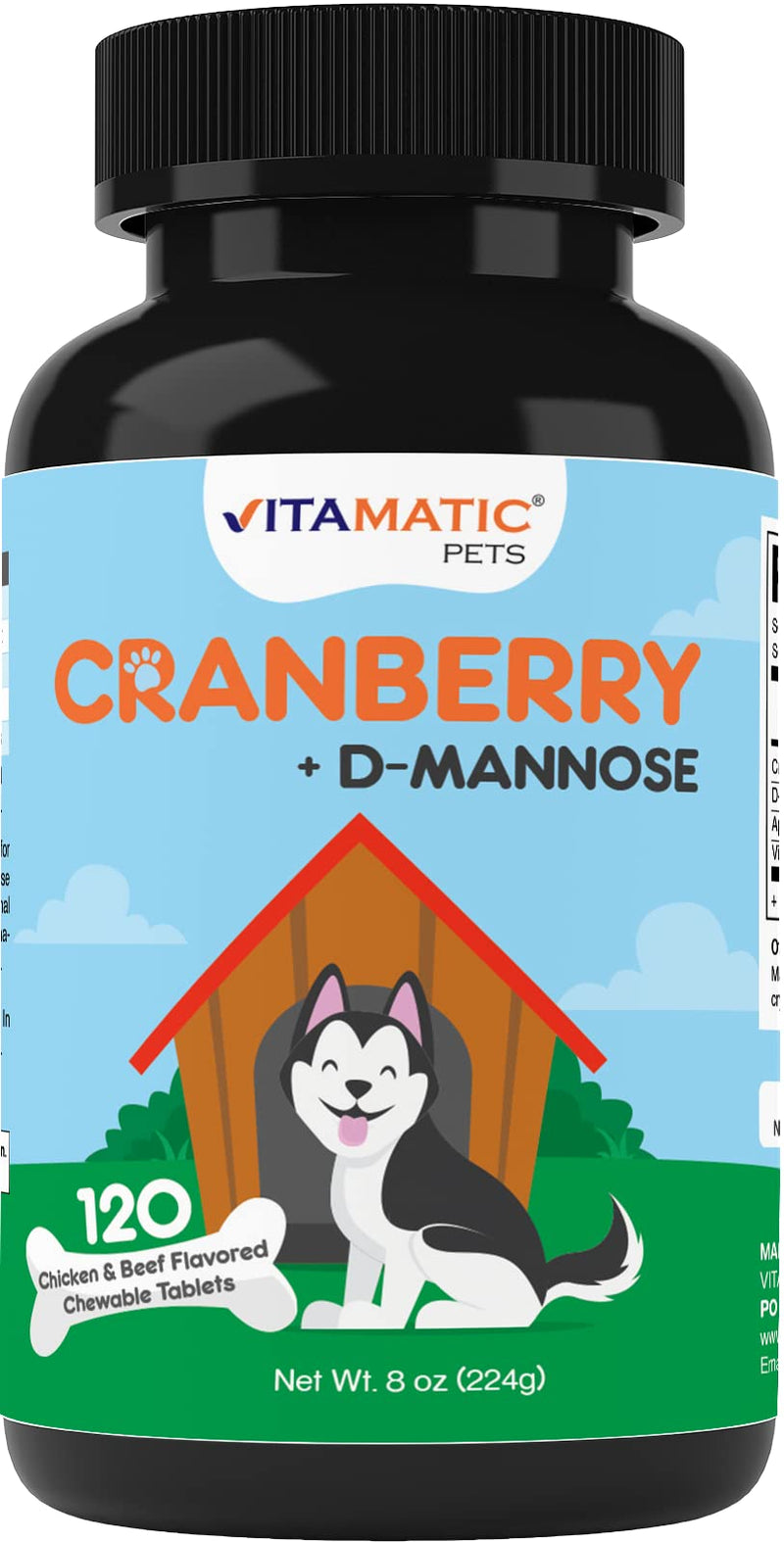 Vitamatic Cranberry for Dogs - 120 Chewable Tablets - Added D-Mannose, Apple Cider, Vitamin C for Urinary Tract Support, Bladder Support for Dogs - PawsPlanet Australia