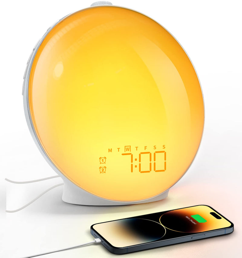 Dekala Sunrise Alarm Clock Wake Up Light, Alarm Clock for Teens, Kids, Heavy Sleepers, Sunrise Simulation, Sleep Aid, Dual Alarms, FM Radio, Snooze, 7 Natural Sounds, Night Light, Colorful Light - NewNest Australia