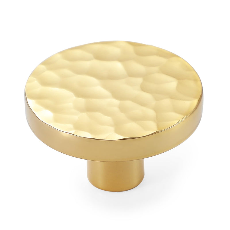 10-Pack Modern Gold Cabinet Knobs, Hammered Solid Brass Drawer Knobs, Round Dresser Drawer Pulls and Handles, Kitchen Cabinet Hardware, Diameter 1-3/16 Inch 10 Shiny Hammered Gold