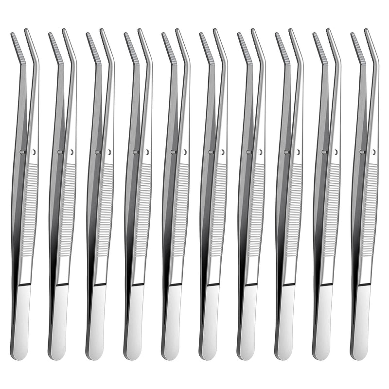 Stainless Steel Tweezers, with Curved Serrated Tip Multipurpose Tweezers Sewing Machine Tweezers Forceps for Craft Repairing (10PCS) 10 Pcs set