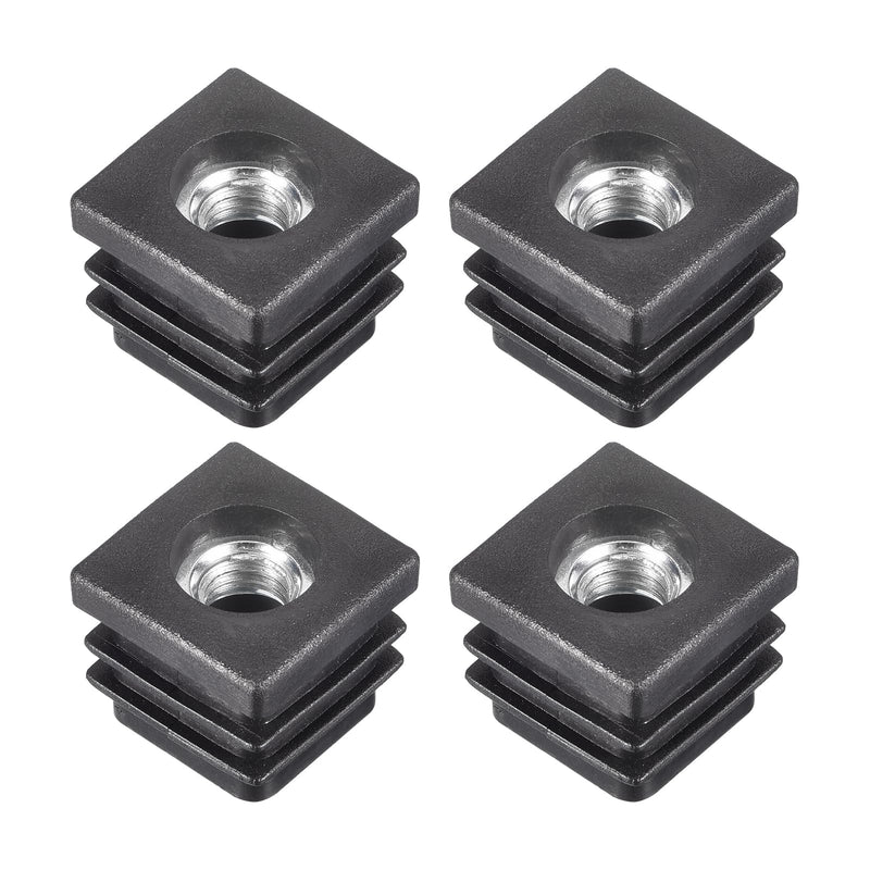 uxcell 4Pcs Inserts for Square Tubes with M8 Thread, for 0.79"x0.79" OD Square Tube, Square Black Plastic Plug Caster Insert Chair End Caps Furniture Leg Plug 0.79"x0.79" 4