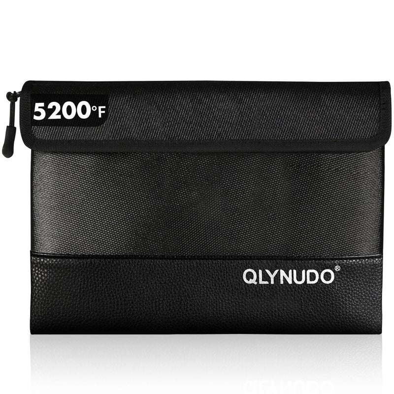 Fireproof Document Bag & Money Pouch - 5200°F Fireproof Money Bag for Cash, Passports, and Valuables - 11x7.7 Waterproof Small Fireproof Bag with Zipper for Home Safe Storage Medium Black
