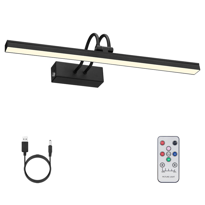 FUNCHDAY Picture Light, Wireless Rechargeable Gallery Light with Remote, 280LM Dimmable Painting Art Lighting Battery Operated, 16" Metal Picture Lights for Wall Art,Paintings,Mirror (Black) Black 16 Inches