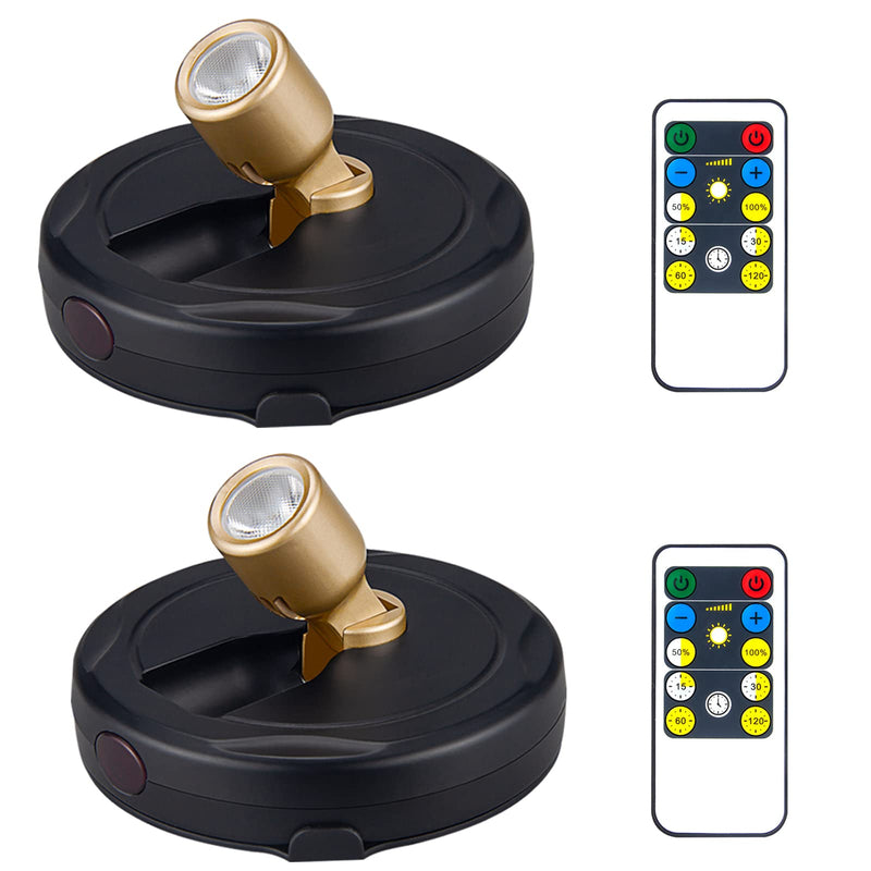 Battery Powered LED Spotlight, Picture Light, Indoor Uplighting, Puck Lights with Remote, Picture Frame Lights, Art Display Lights for Paintings Dartboard Portrait Artwork-Black Black-G 2 Pack