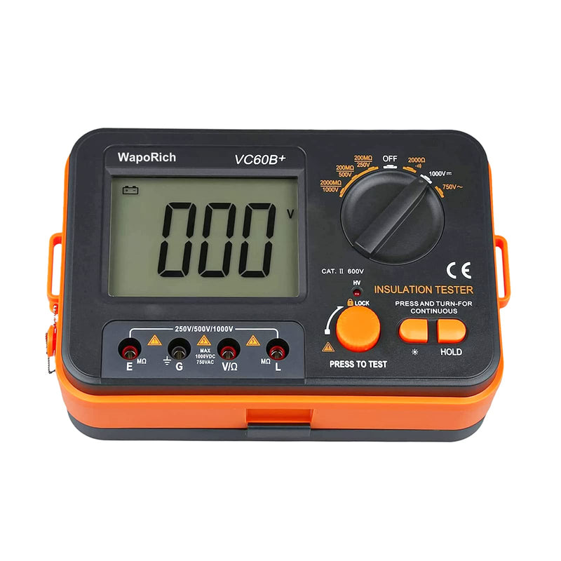Megohmmeter Insulation Resistance Tester, 1999 Counts Megaohm Meter 200MΩ~2K Megohm Megger with DC250/500/1000V AC750V Testing Voltage, Digital Multimeter Measure with Data Hold Backlit RQ-US-T6-VC60B