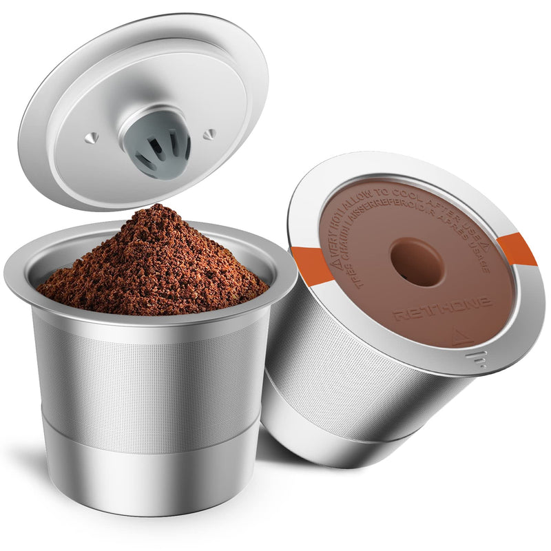 RETHONE Reusable K Cups Coffee Filter, Stainless Steel K Cup Reusable Coffee Pods Filters for Keurig 1.0 & 2.0 Coffee Makers BPA-Free Refillable Coffee Filters (2 Packs) 2 PACK