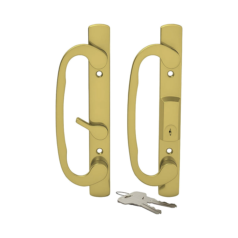 Brixwell Patio Door Handle Keyed Offset Latch, Zinc Material, Brass Plated