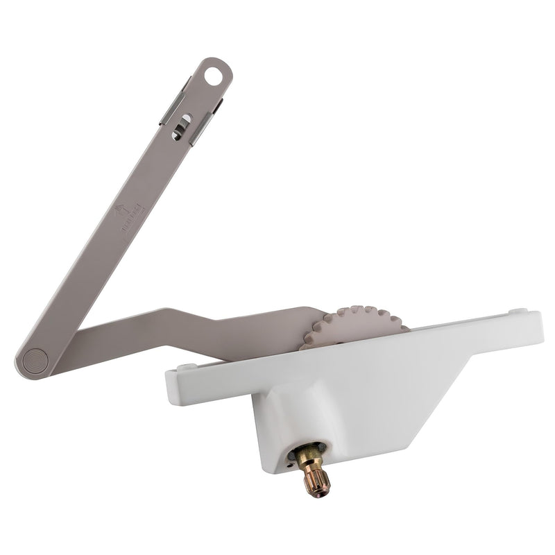 Brixwell Dyad Casement Window Operator Left Hand, White Finish, Metal Truth Style Dual Arm Mechanism, 5" Base, 6-11/16" Arm Length, Fit Awning Window Operator, Truth Window Crank, and Casement Systems