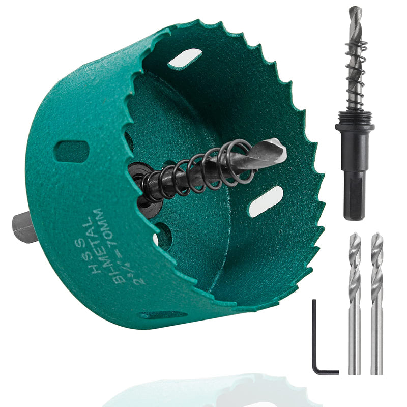 2 3/4 Inch / 70mm Hole Saw with Arbor, 2.75 Inch Hole Saw HSS Bi-Metal Hole Cutter Smoothly Cutting in Cornhole Boards, Plastic, Wood, Fiberboard, Drywall 2 3/4" / 70mm