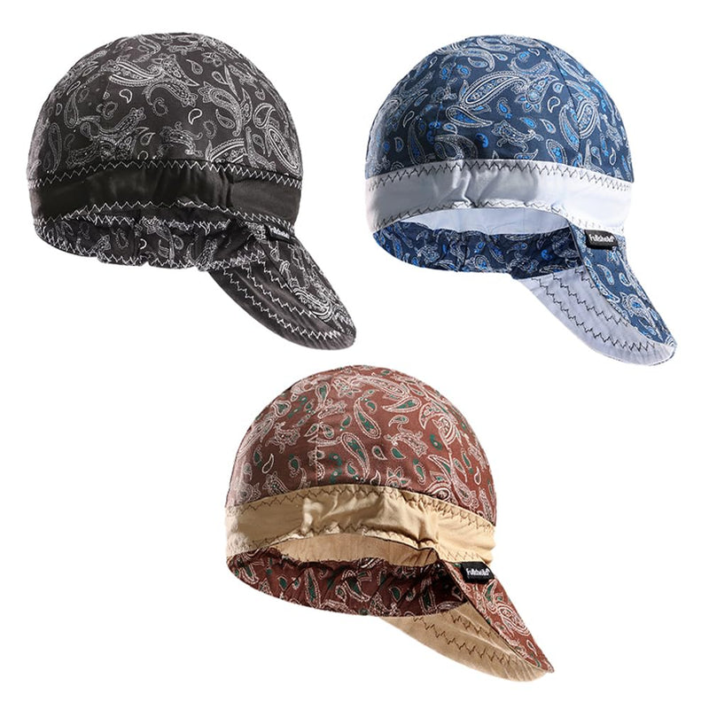 Fullsheild Reversible Welding Cap OneSize Flame Resistant Cotton Welder Hat Hood FR High Crown 3 pcs One Size Multicolor-3pcs