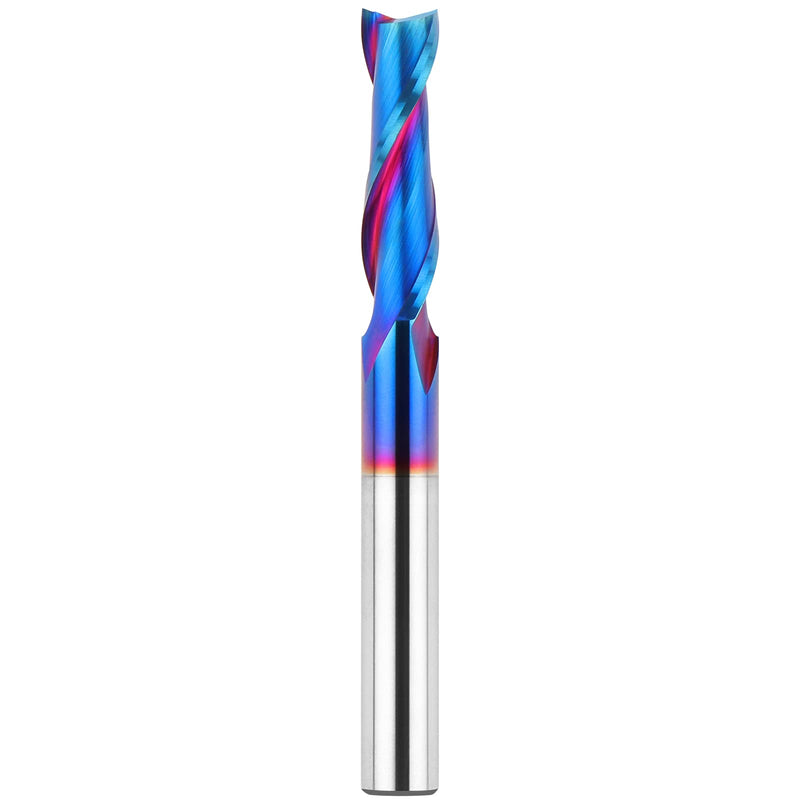 Upcut Spiral Router Bits 1/4 inch Shank, 1/4 inch Cutting Diameter Solid Carbide with Nano Blue Coating CNC Router Bits End Mill for Wood Cut, Carving, Edge Trimming UP CUT