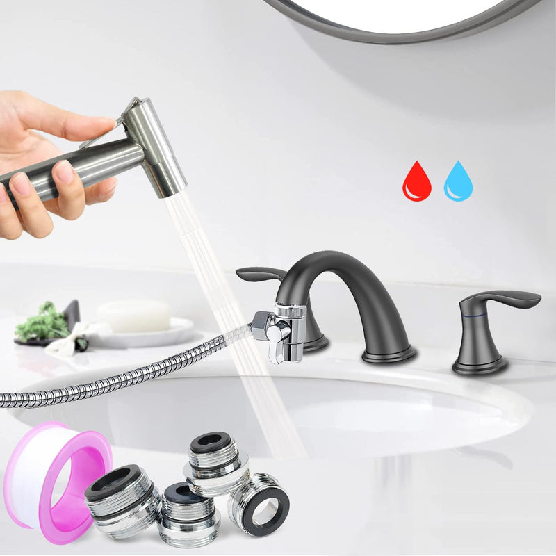 Premium Brushed Sink Faucet Handheld Bidet Sprayer for Toilet -Bidet Attachment Set for Warm & Cold Water with Dual Function, Perfect for Feminine Hygiene, Cloth Diaper,Bathroom Toilet Cleaning,etc Sink Faucet Sprayer