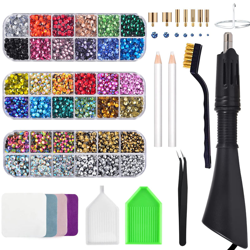 Epesl Bedazzler Kit with Rhinestones, Hot Fixed Gems Craft Applicator - Diamond Painting Pen, Wax Pencil, Tweezers, Tray, Cleaning Brush, Picker Rhinestones Crystals for DIY Clothes Shoes Black