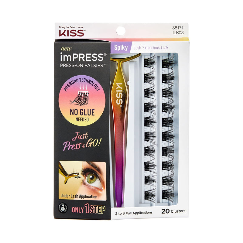 KISS imPRESS Press-On Falsies Eyelash Clusters Kit, Spiky, Black, Fuss Free, Invisible Band, Natural, 24 Hours, No Damage, No Sticky Residue, Gorgeous, Flawless, Quick & Easy | 20 Clusters - NewNest Australia