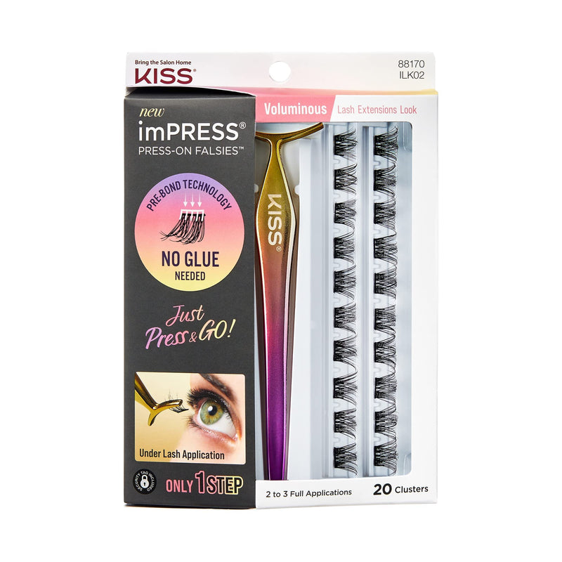KISS imPRESS Press-On Falsies Eyelash Clusters Kit, Voluminous, Black, Fuss Free, Invisible Band, Natural, 24 Hours, No Damage, No Sticky Residue, Gorgeous, Flawless, Quick & Easy | 20 Clusters - NewNest Australia