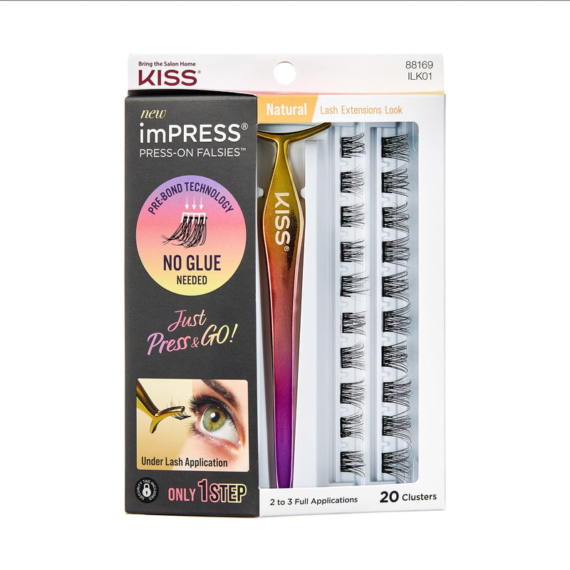 KISS imPRESS Press-On Falsies Eyelash Clusters Kit, Natural, Black, Fuss Free, Invisible Band, Natural, 24 Hours, No Damage, No Sticky Residue, Gorgeous, Flawless, Quick & Easy | 20 Clusters - NewNest Australia