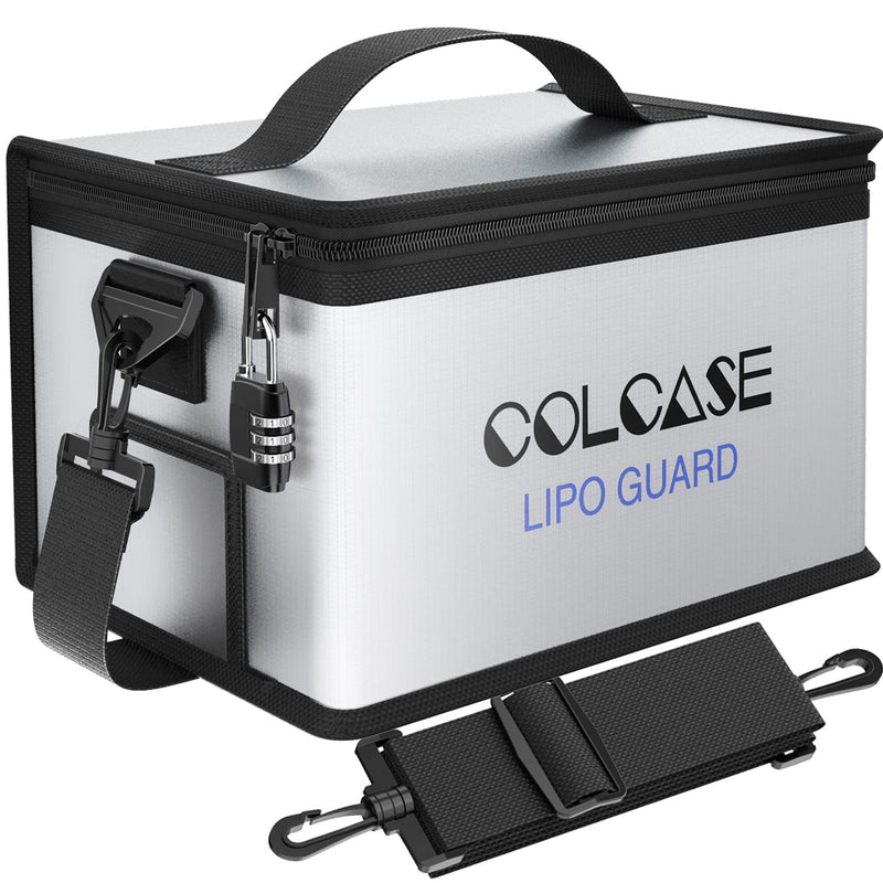 COLCASE Lipo Safe Bag Fireproof Explosionproof wtih Combination Lock Battery Storage and Charging Upgraded Silicone Coated Fireproof Bag (11 x 8 x 6.5 in) Large (11.0 x 8.0 x 6.5 inches)