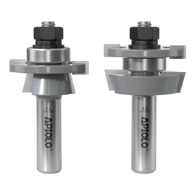 Professional 2PCS Shaker Style Rail and Stile Router Bits Set 1/2 Inch Shank, 3/8 Inch Cutting Depth, Up to 7/8 Inch Stock, Perfect Door Frame Shaper Cutters Raise Panel Making Router Bit Set Shaker - Up to 7/8" stock -1/2" Shank