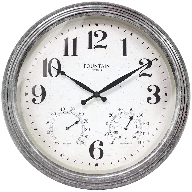18 Inch Outdoor Clocks for Patio Large Waterproof with Thermometer, Large Wall Clock with Temperature and Humidity Combo,Weatherproof for Pool Decor,Galvanized Finish Galvanized 18 inch