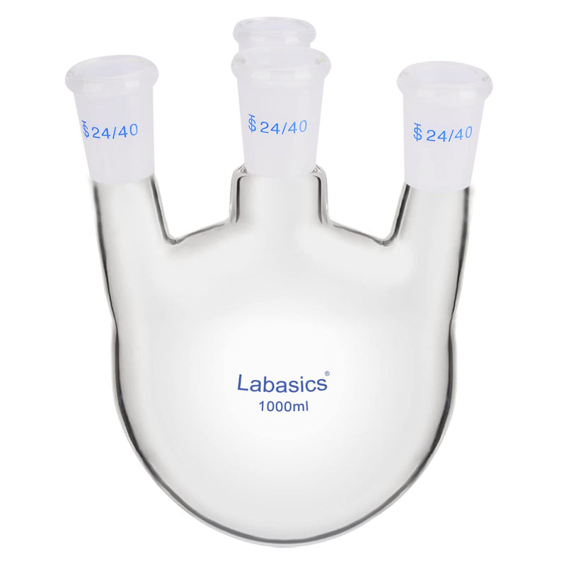 Labasics Round Bottom Flask with 4 Upright Necks, Heavy Wall Borosilicate Glass Round Bottom Boiling Flask with 24/40 Standard Taper Outer Joint, for Laboratory Use, 1000 ml