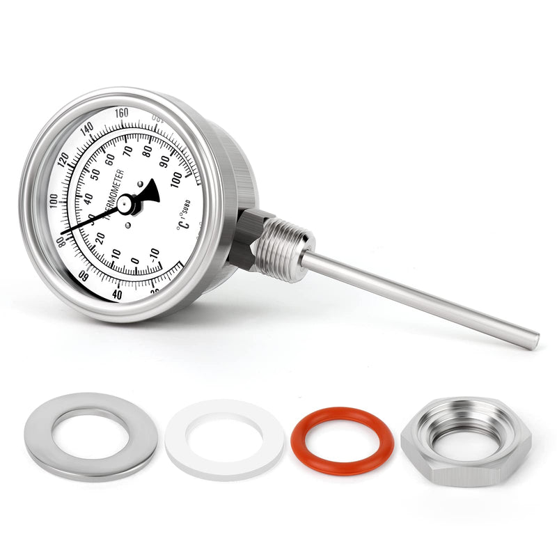 MEANLIN MEASURE 1/2" NPT Bimetal Thermometer for hot Water, boilers, and Pipes，3.2" Dial, 4.4" Stainless Steel Stem，Temperature Range 0-220°F/-10-100 ° C, Accuracy 2%,Lower Mount 3.3Dial/0-220°F(Lower Mount)