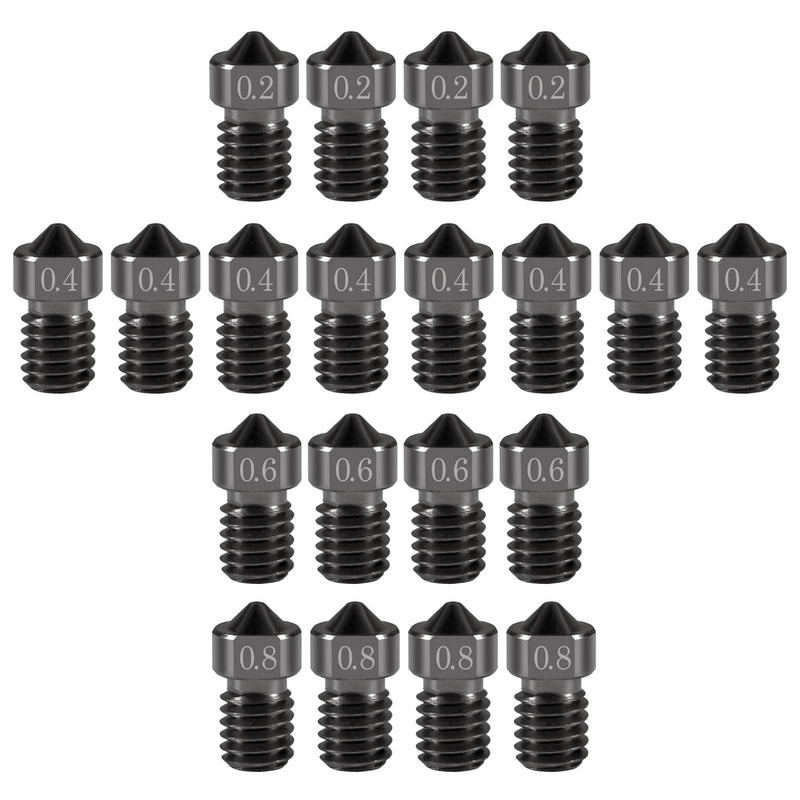 20PCS Hardened Steel Nozzle 0.2mm，0.4mm，0.6mm，0.8mm, Works with E3D V6 V5 Hotend Extruder Printer Ender3 E3D Hot End Titan Extruder Prusa i3 for 3D Printer 1.75mm Filament 20pcs Mix