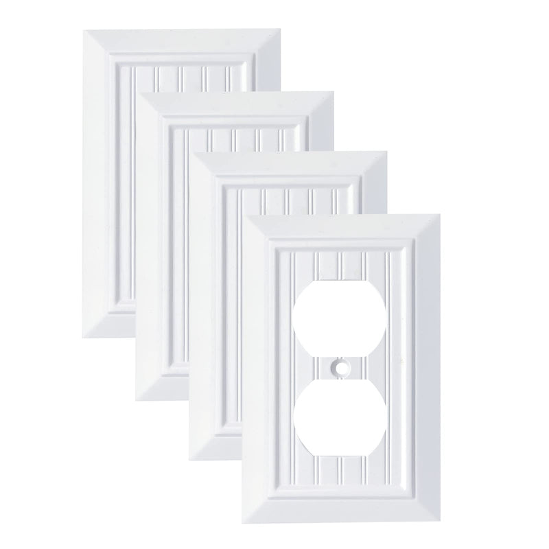 Pure White Classic Beadboard Wall Plates,Light Switch Covers,Electrical Outlet Covers, Switch Plates of Various Combination, Nature Bamboo Fiber Wall plate (1 Gang Duplex 4 Pack) 1 Gang Duplex 4 Pack
