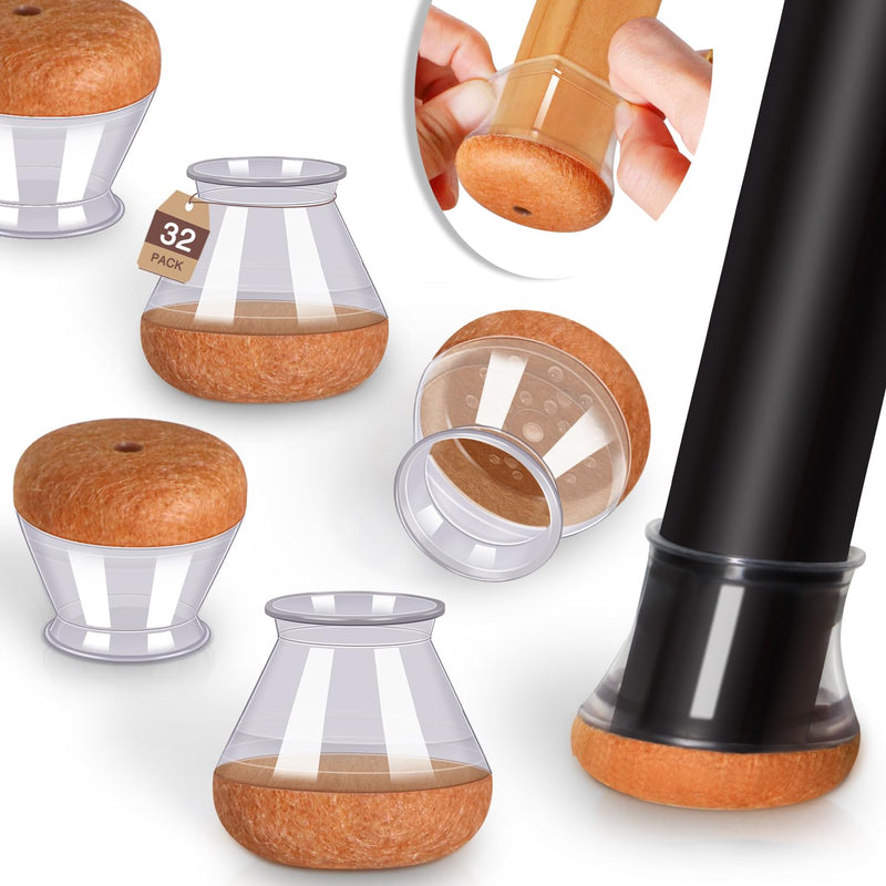 YOZON Chair Leg Floor Protectors for Hardwood Floors Felt Furniture Pads Silicone Caps 32 Pack Non Slip Reduce Noise Clear Round Medium Fit 3/4"~1-3/16" (19-30mm) Clear-32pcs