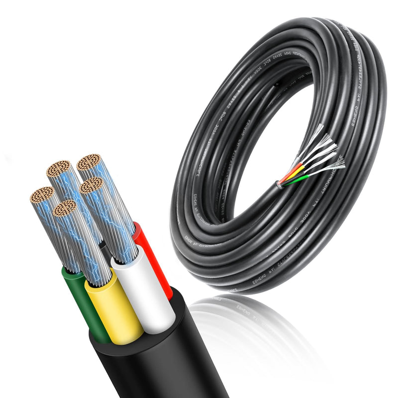 RESHAKE 18 Gauge 5 Conductor Wire, 10FT 18/5 Tinned Copper 5 Wire Cable,Stranded Electrical Wires for Sprinkler,Thermostat,Trailer,Irrigation,Automotive Etc 10FT/3M 18 AWG-5C
