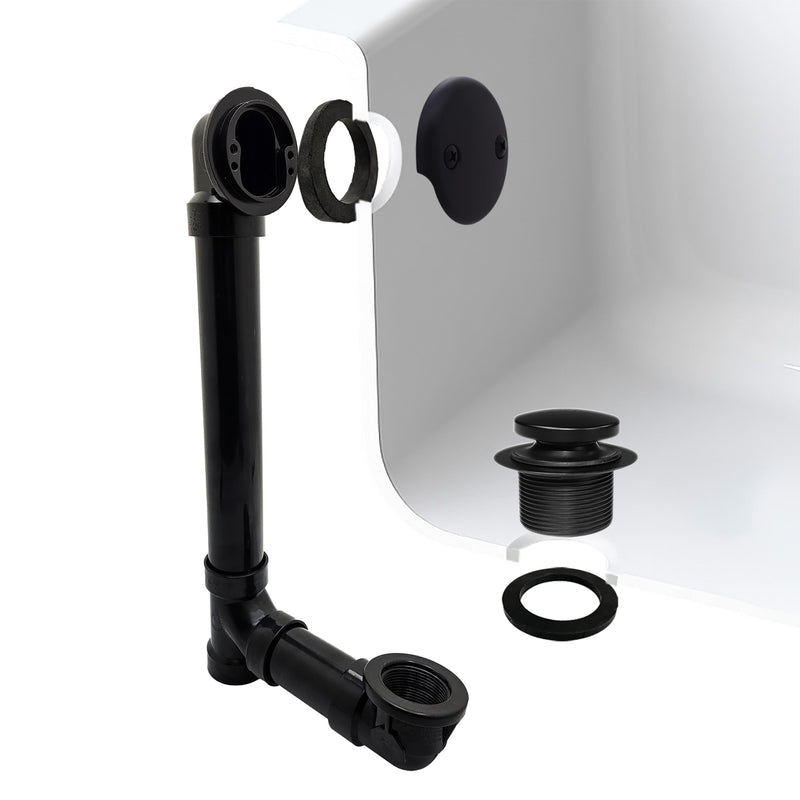 Westbrass A4931-62 1-1/2" x 12" Bath Waste & Overflow Assembly with Tip-Toe Drain Plug and 2-Hole Faceplate - Sch. 40 ABS Pipe, Matte Black