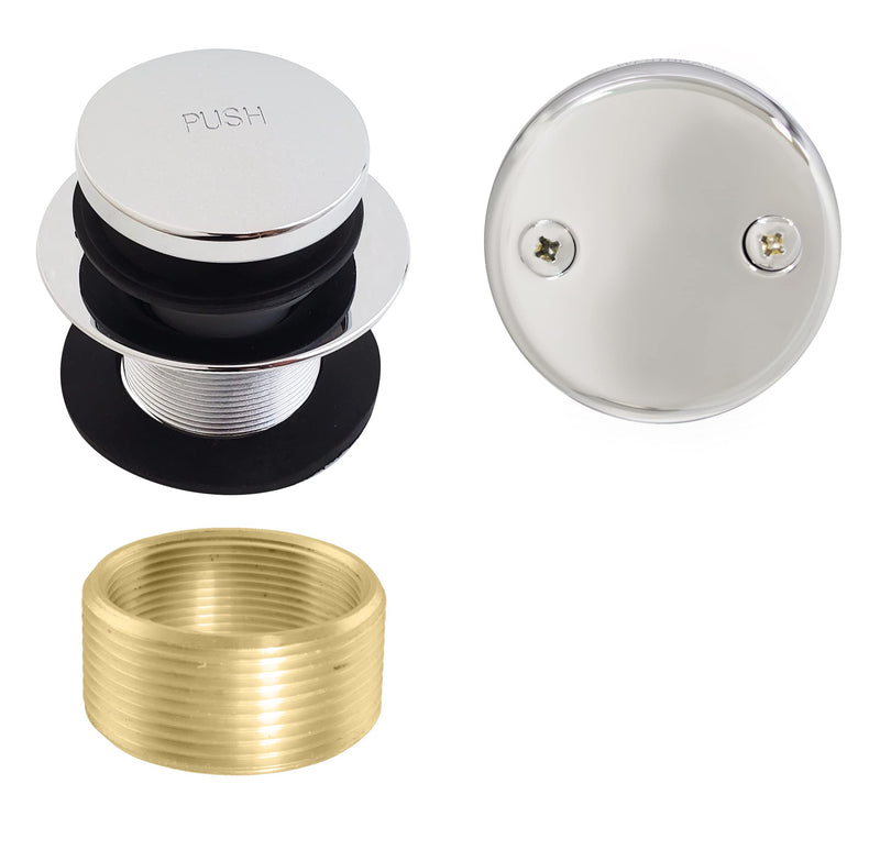 Westbrass A93K-26 Universal Fine or Coarse Thread Replacement Bathtub Tip-Toe Drain Plug with 2-Hole Faceplate, Polished Chrome