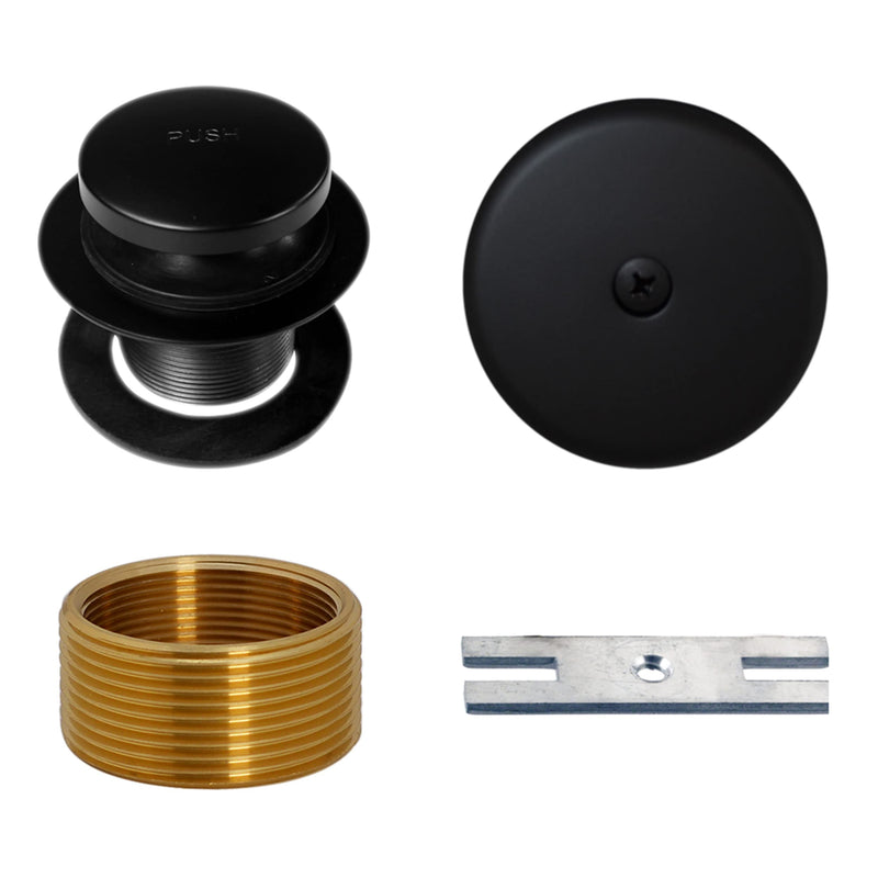 Westbrass A931K-62 Universal 1-3/8" Fine Thread Tip-Toe Bathtub Drain Plug Trim Set with One-Hole Overflow Faceplate and 1-1/2" Adapter Bushing, Matte Black
