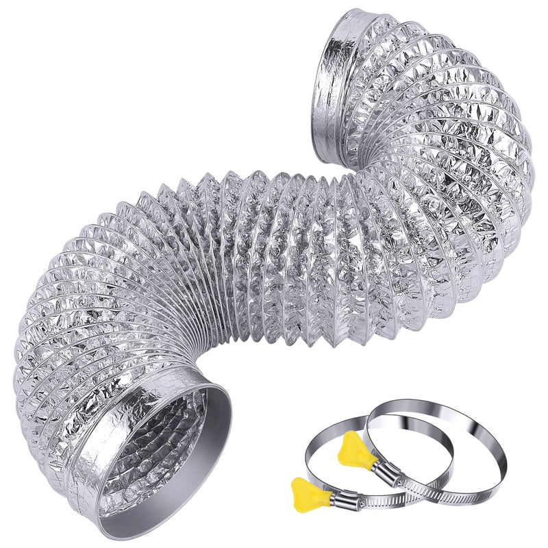 Heavy Duty 4"Flexible Dryer Vent Exhaust Duct Hose 3 Feet for Tight Space, Extra Thick(6-ply) Aluminum Foil Ducting Kit with 2 Key Hose Clamps 4 inch 3 Feet