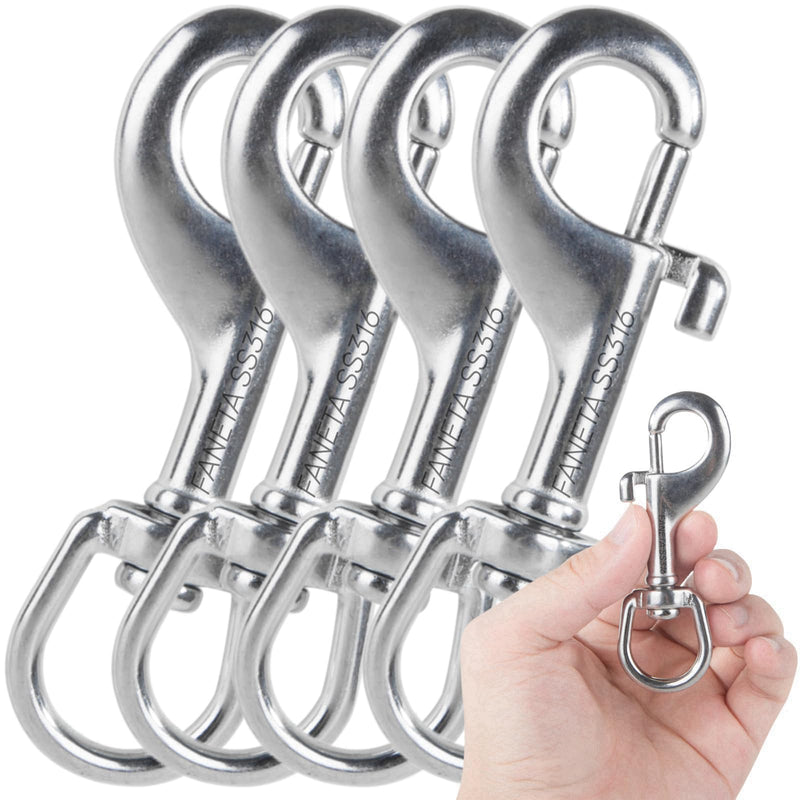 Swivel Eye Snap Hook, Single Ended Bolt Snap Clips, Marine Grade Stainless Steel 316 Clips for Diving Keychain Dog Leash Camera Strap Clothesline (Set of 4) (90mm) 90mm - NewNest Australia