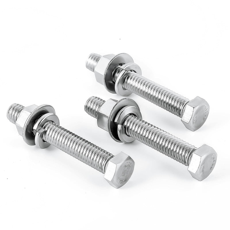 (10Set) 1/4-20x2 Complete Set Hex Head Screw Bolts,Nuts,Fender Flat washers,Split Lock Washers,Fully Threaded, Stainless Steel 18-8（304）, Bright Finish. (10Set) 1/4-20x2"