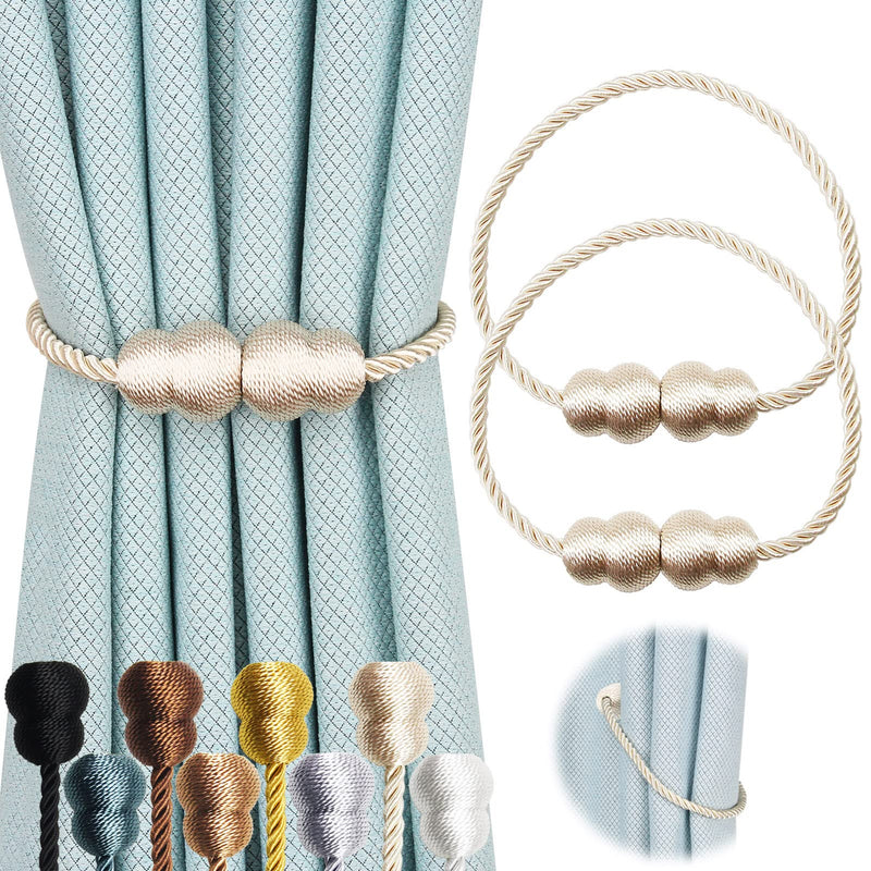 Hangtty Magnetic Curtain Tiebacks 2 Pack Rope Decorative Curtain Tie Backs Elegant Curtain Holders for Drapes Outdoor Window Treatment Holdbacks, Beige - NewNest Australia