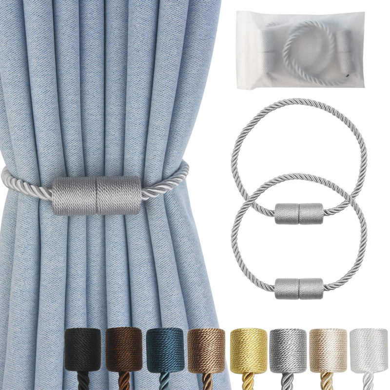 Hangtty Magnetic Curtain Tiebacks 2 Pack Grey Curtain Rope Tieback Curtain Holders for Drapes Modern Tie Backs Decorative Curtain Holdbacks - NewNest Australia