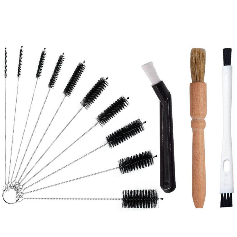 Coffee Brush Set, 13 Pieces Natural Wood & Nylon, Includes Wooden, Plastic, Straw, & Gap Brushes for Espresso Machine Cleaning A