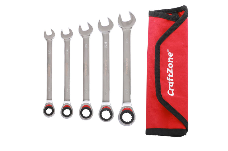 Ratcheting Combination Wrench Set (5-Pieces,SAE), 3/8",7/16",1/2",9/16",5/8", 72-Teeth, Cr-V 5PC SAE