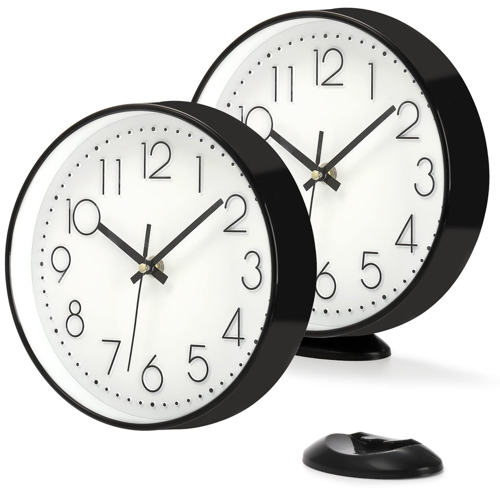 Coloch 2 Pack Black Table Clock on Stand, 8 Inch Vintage Silent Non-Ticking Wall Clock Round Battery Operated Quartz Analog Clocks for Desk, Table, Office, Study, Living Room, Bedroom, School - NewNest Australia