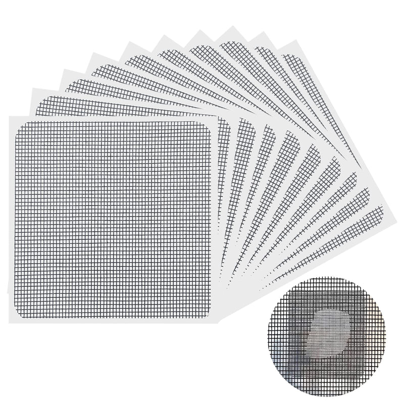 Matenf Window Screen Repair Patch, 3-Layer Strong Adhesive Window Screen Mesh Tape, Repair for Window and Door Tears Holes, 10 Patches, 4"x 4"(10cm x 10cm)，Black Black