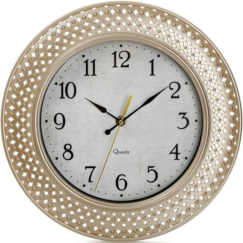 Coloch 12 Inch Round Classic Golden Wall Clock, Retro Silent Non-Ticking Quartz Clock Decorative Battery Operated Wall Clock for Home, Living Room, Bedroom, Classroom, Office, Easy to Read - NewNest Australia