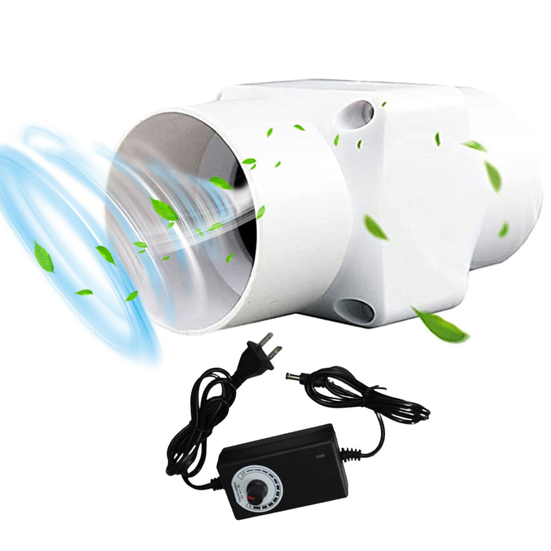 2'' Inline Duct Fan with Power Supply,Bathroom Exhaust Fan Kitchen 12V 6W Mini Blower for Office Hall Hydroponic Kitchen Adjustable speed