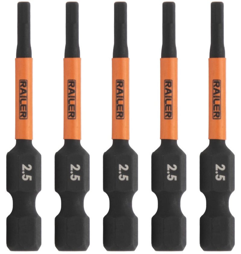 Hex 2.5mm Impact Driver Bit - Railer Allen Wrench Drill Hex Bits. 1/4 Quick Release S2 Steel 2 inch 2.5mm Hex Bits. (5 Pack) Hex 2.5mm