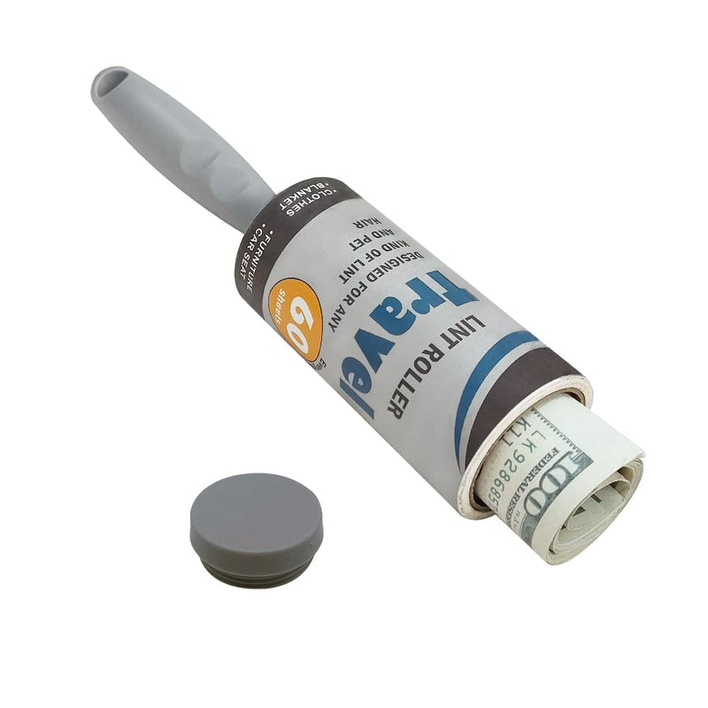 Keep Your Secret- Lint Roller for Diversion Safe-Hidden Compartment for Keys, Cash and Valuables(Grey) Travel