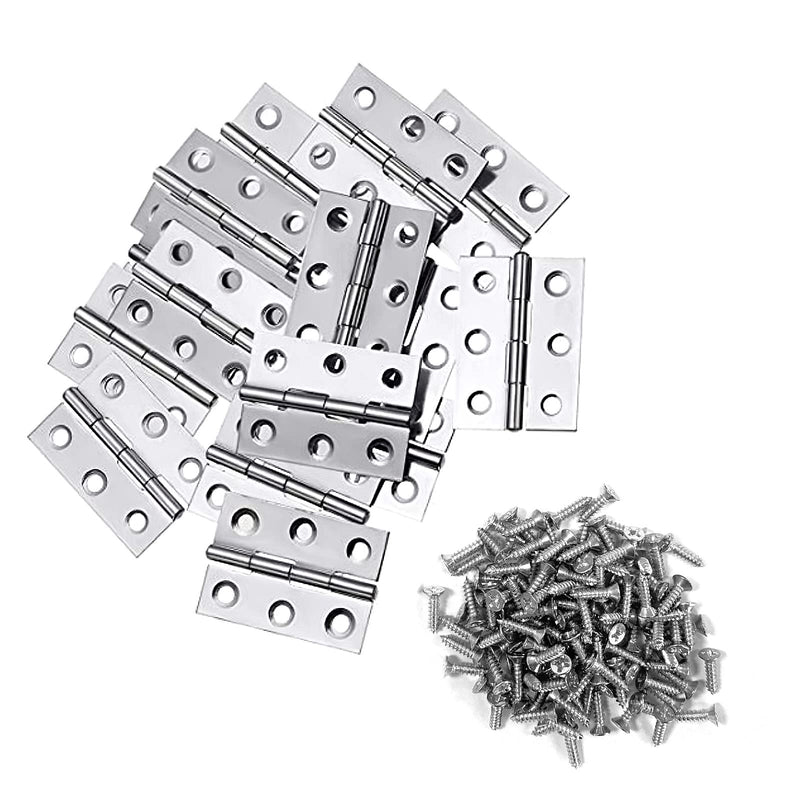 20Pcs 2 Inch Stainless Steel Folding Hings for Wooden Box Small Crafts or Lightweight Projects assigned 120 Screws (2 inch) Silver