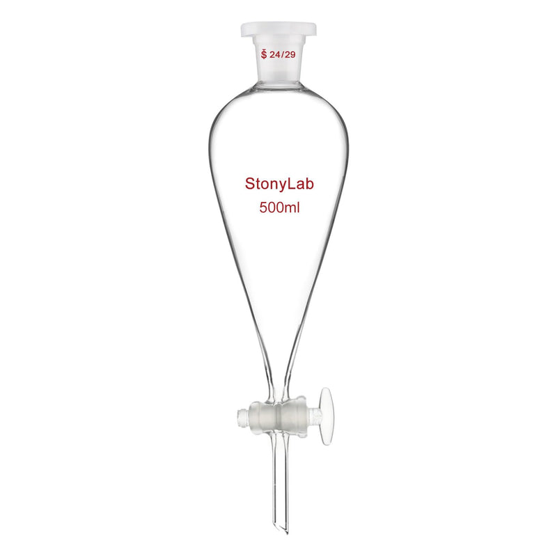 stonylab Separatory Funnel with Glass Stopcock Valve, Borosilicate Glass 24/29 Joint Funnel for Laboratory Accurate Liquid Separation, 500 ml 500.0 milliliters Round 1 Sep-Funnel-GlassStopcock-24/29-500ml