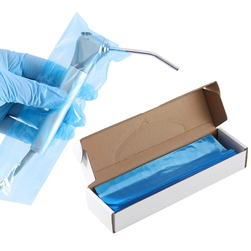 JMU 500pcs Dental Air Water Syringe Sleeves with Precut Opening, 2.5" x 10" Disposable Clear Plastic Protective Barrier, Blue 1